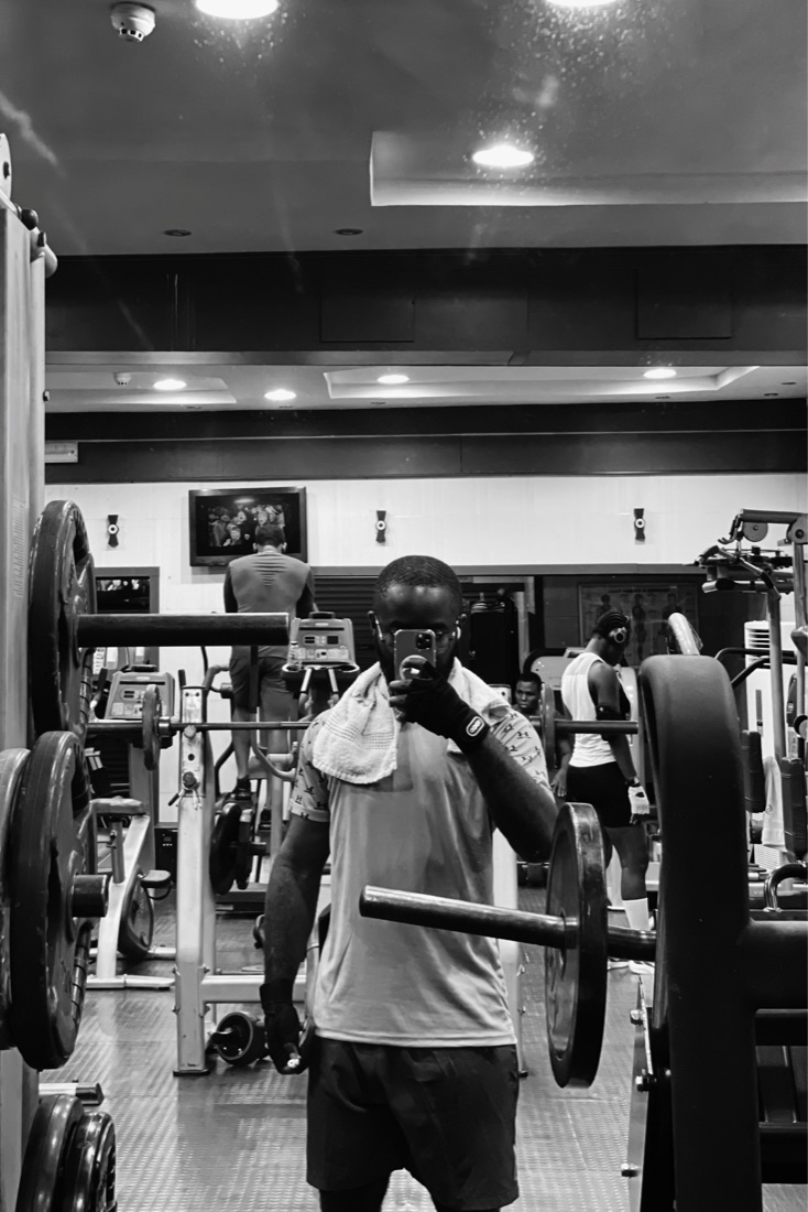 A black-and-white shot at the gym